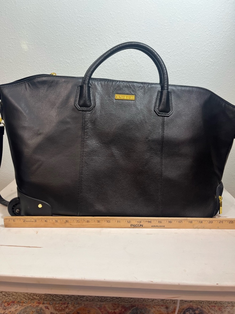Joy & Iman Black Leather Rolling Weekender Travel Bag XL NWoT gold hardware - Picture 10 of 16